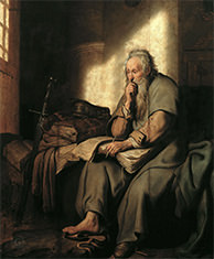 Photo of painting by Rembrandt titled 'Saint Paul in Prison