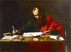 Photo of painting by Valentin de Boulogne titled 'Apostle Paul Writing His Epistles,' c. 1619