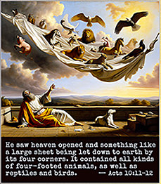 Click to enlarge this picture of Peter's strange vision. AI picture of Peter's strange vision