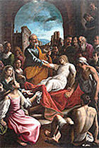 Click to enlarge this picture of Warren's image of Peter raising Dorcas. Warren's image of Peter raising Dorcas