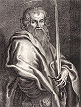 Photo of an undated engraving by Michel Dossier titled 'Apostle Paul'