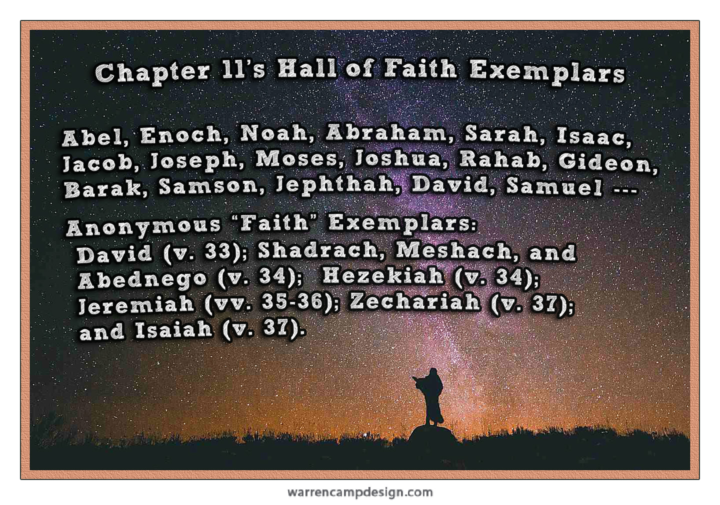 Scripture picture of all those inducted into Hebrews, chapter 11's 'Hall of Faith'
