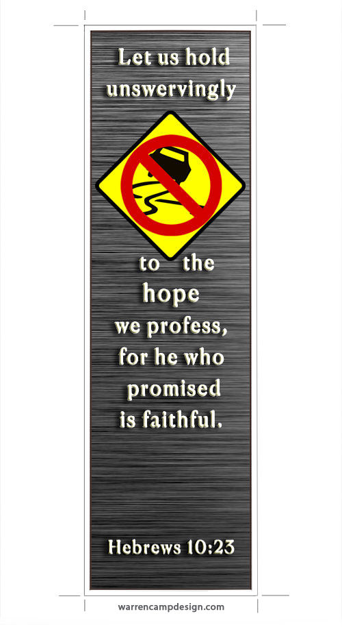 Warren Camp's custom bookmark highlighting Hebrews 10:23