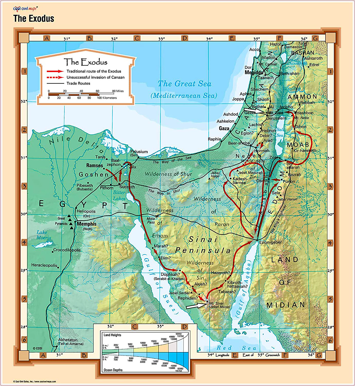 This map highlights where Mount Sinai and Mount Zion are located.