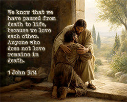 Click to enlarge Warren 's custom Scripture picture of 1 John 3:14 NIV. Warren 's custom Scripture picture of 1 John 3:14 NIV