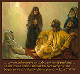 Click to enlarge this Scripture painting of Luke 7:37–38. Scripture painting of Luke 7:37–38 from gospelimages.com