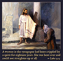 Click to enlarge this Scripture painting of Luke 13:13. Scripture painting of Luke 13:13 from gospelimages.com