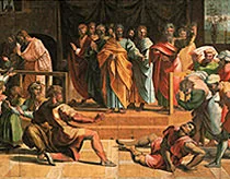 'The Death of Ananias' tapestry cartoon painting by Raphael
