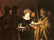 'The Denial of St Peter' painting by Gerrit van Honthorst
