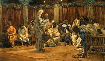'The Washing of the Feet' watercolor painting by James Tissot