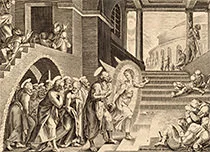 'The Apostles Delivered from Prison by an Angel' engraving by Philip Galle