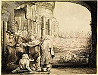 'Peter and John Healing the Cripple at the Gate of the Temple' etching and engraving by Rembrandt