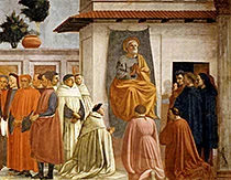 'Enthroned Peter Sits and Preaches' painting by Masaccio