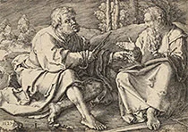 'Saints Peter and Paul Seated in a Landscape' engraving by Lucas van Leyden