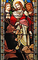 Stained glass window highlighting 'Christ Calls Peter'