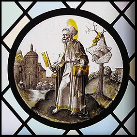 Stained glass depicting a 'Roundel of Saint Peter'