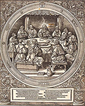 'The Last Supper' framed woodcut by Jacob Cornelisz van Oostsanen
