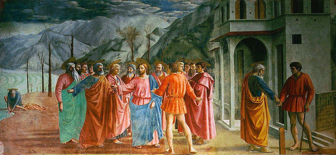 'The Tribute Money' fresco painting by Masaccio