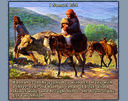 Click to enlarge this artwork of Hannah taking young Samuel to the Lord. Hannah taking young Samuel to the Lord