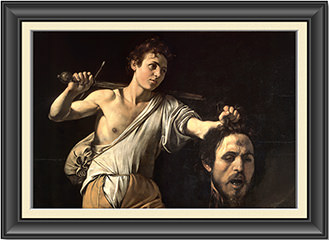 Click to enlarge Warren Camp's framed picture of Caravaggio's c. 1601 painting of 'David Holding Goliath's Head.' Warren Camp's framed picture of Caravaggio's c. 1601 painting of 'David Holding Goliath's Head'