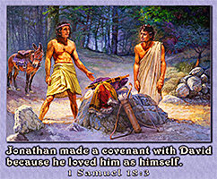 Click to enlarge this artwork of the covenant made between Jonathan and David. The covenant made between Jonathan and David