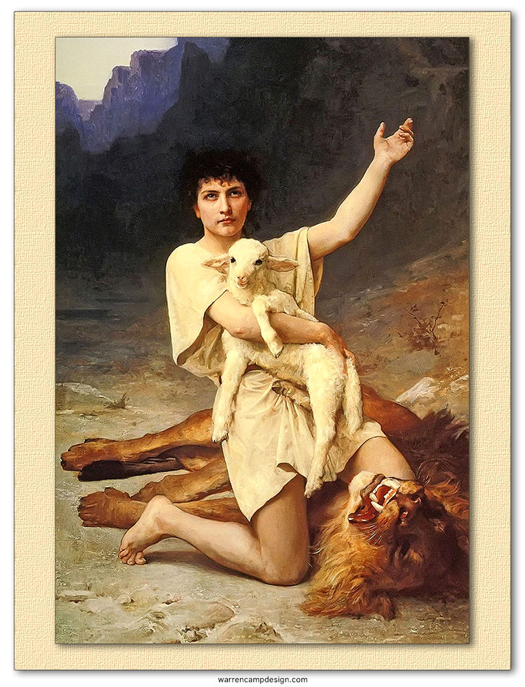 This is a photo of Elizabeth Jane Gardner Bouguereau's 'The Shepherd David' oil painting, c. 1895. Photo of Elizabeth Jane Gardner Bouguereau's 'The Shepherd David' oil painting, c. 1895