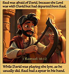 Click to enlarge this artwork of David playing the lyre/harp. David playing the lyre/harp