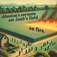 Click to enlarge Warren's custom Scripture picture of Absalom's servants setting Joab's field on fire. Absalom's servants setting Joab's field on fire