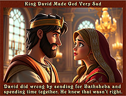 Click to enlarge this artwork of King David, face to face with Bathsheba. David's sin with Bathsheba made God very sad