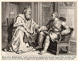 Click to enlarge Warren Camp's custom-created Scripture picture of David speaking with Mephibosheth. Warren Camp's custom-created Scripture picture of David speaking with Mephibosheth