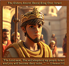Click to enlarge this artwork of David anointed king over Israel. The elders anointing David king over Israel